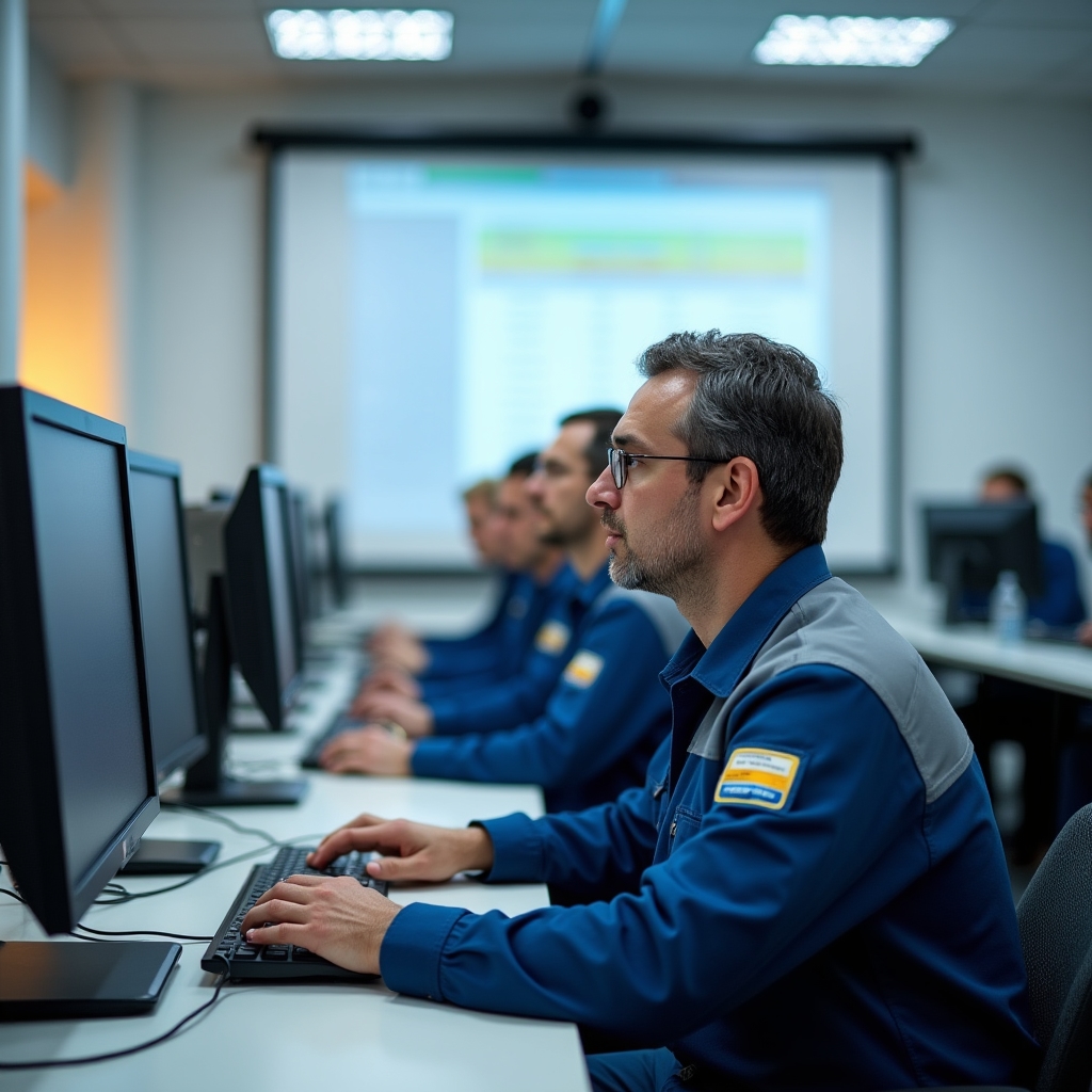 Сотрудники производственного предприятия на компьютерных курсах