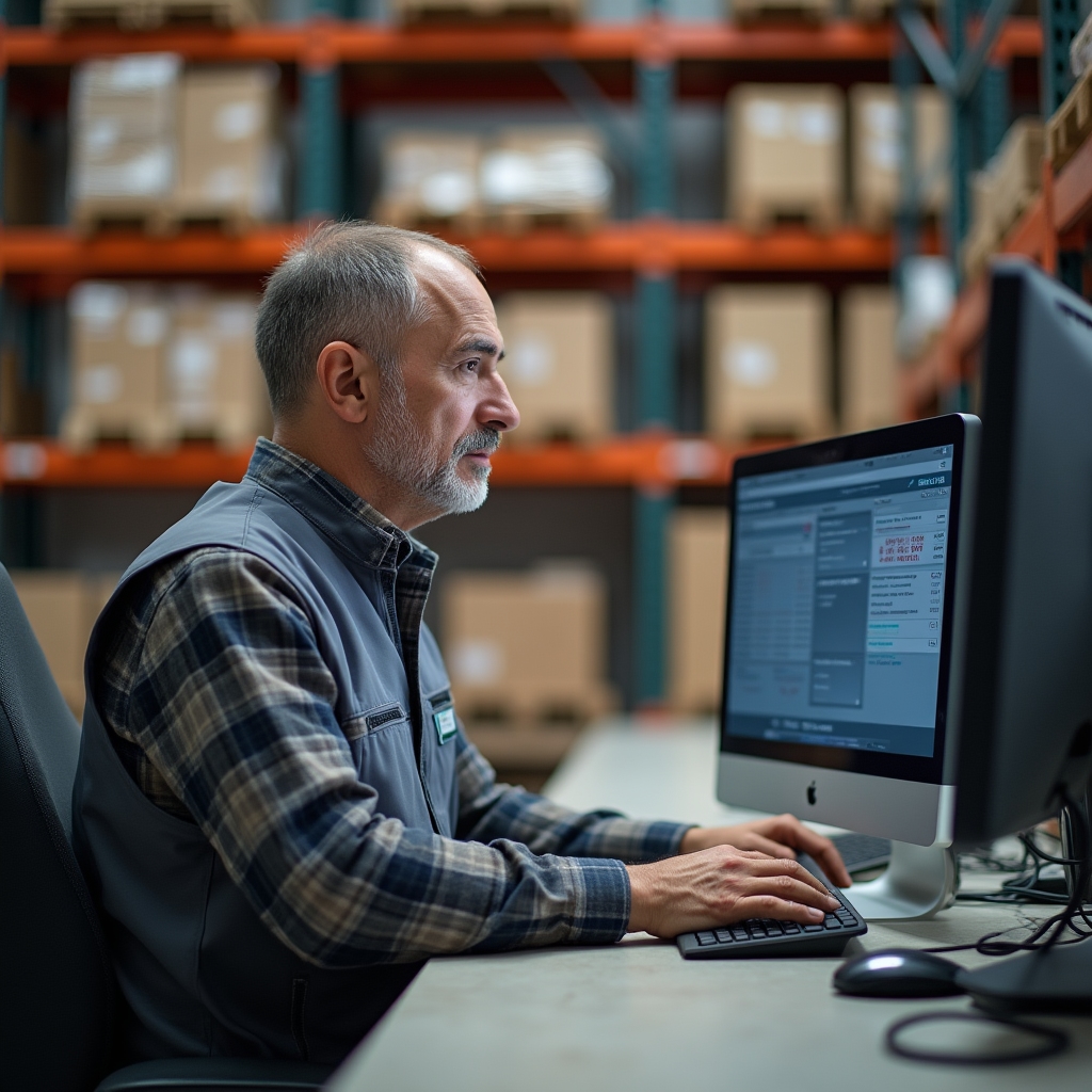 Кладовщик производственного предприятия работает за компьютером с программой 1С